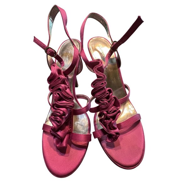 Jacqueline Ferrar Womens Burgundy Satin Strappy Heeled Sandals Size 8 - Picture 10 of 10